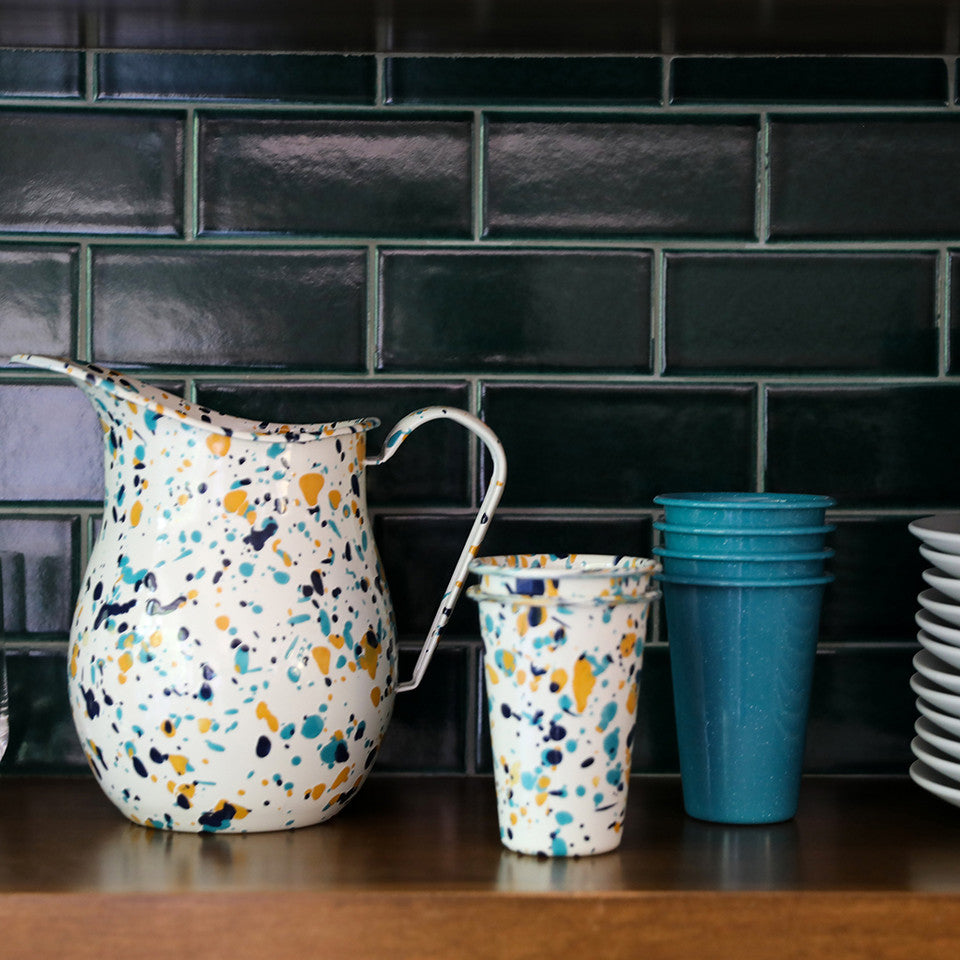 Enamelware 2 Quart Pitcher, Blue Tides