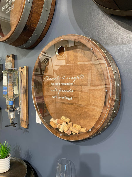 Wall Mounted Cork Holder Display Handcrafted from Reclaimed Wine Barrels