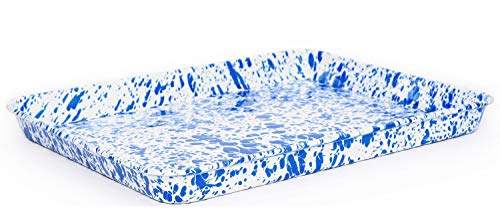 Crow Canyon Enamelware Jelly Roll Pan, Rectangular Tray, Blue Marble
