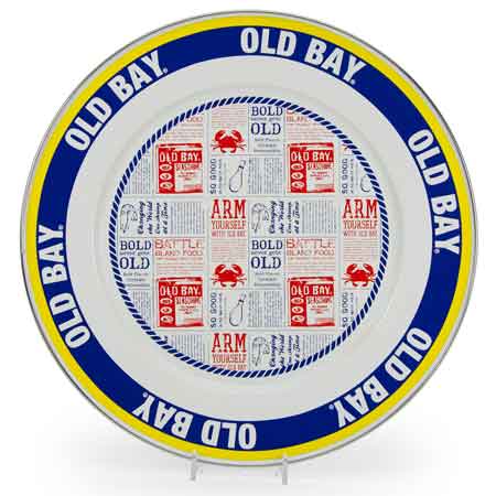 Charger Plates, 12.5" Old Bay Seasoning Enamelware