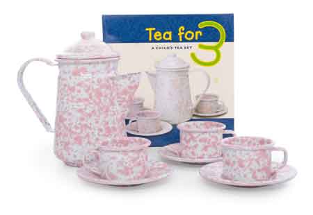Children's Pink Marble Enamelware Tea Set, 7 Piece