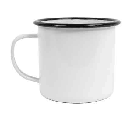 Mug 16 oz, Vintage Style Enamelware Black Rim. Set of 4