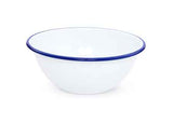 Crow Canyon Serving Bowl, 2 qt., Vintage Style Enamelware, Blue Rim, Set of 4