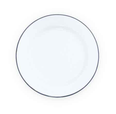 Enamelware Sandwich Salad Plate, Vintage Style Gray Rim, 8.5", Set of 4