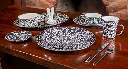 Charger Plates, 12.5", White Swirl on Black Enamelware