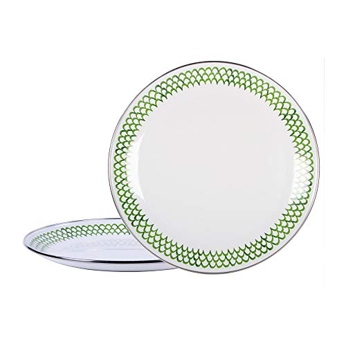 Charger Plates, 12.5", Green Scallops Enamelware