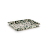 Crow Canyon Small Enamel Rectangle Tray, Green on Cream Splatter