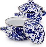 Golden Rabbit Cobalt Blue Swirl Enamelware Tureen Bowls, Set of 2