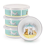 Child Enamel Soup Bowls with Lids, Raining Cats & Bowls, Set of 4