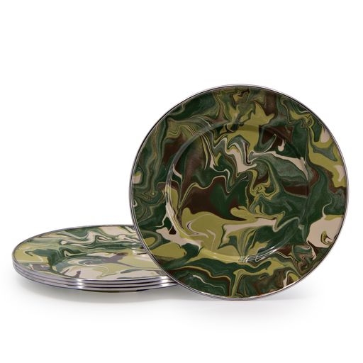 Camouflage Pattern Enamelware Sandwich or Salad Plate, 8.5", Set of 4