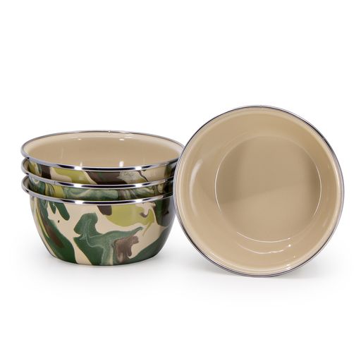 Camouflage Pattern Enamelware Cereal or Salad Bowls, Set of 4