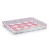 Crow Canyon Small Rectangle Tray, Enamelware, Checked Pink