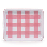 Crow Canyon Small Rectangle Tray, Enamelware, Checked Pink