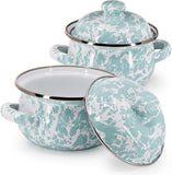 Golden Rabbit Sea Glass Swirl Enamelware Tureen Bowls, Set of 2