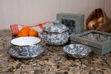 Golden Rabbit Grey Swirl Enamelware Tureen Bowls, Set of 2