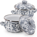 Golden Rabbit Grey Swirl Enamelware Tureen Bowls, Set of 2