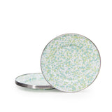 Golden Rabbit Enamel Sandwich or Salad Plate, Set of 4, Jardin Swirl (Green, Blue, White)