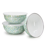 Golden Rabbit Enamelware Mixing Bowl 3 Piece Set with Lids, Jardin Swirl