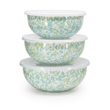 Golden Rabbit Enamelware Mixing Bowl 3 Piece Set with Lids, Jardin Swirl