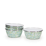 Golden Rabbit Enamel Cereal or Salad Bowls, Set of 4, Jardin Swirl (Green, Blue, White)