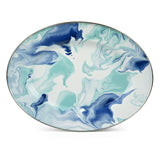 Golden Rabbit Lagoon Blue Swirl Enamelware Oval Platter