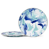 Golden Rabbit Enamelware Charger Plates, 12.5", Lagoon Blue Swirl