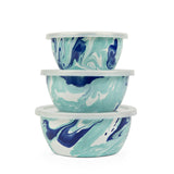 Lagoon Marble Enamelware Storage Bowls with Lids, Set of 3
