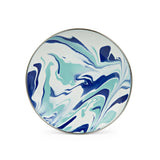 Golden Rabbit Enamelware Appetizer Plates, 5.75", Lagoon Blue Swirl, Set of 4