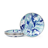 Golden Rabbit Enamelware Appetizer Plates, 5.75", Lagoon Blue Swirl, Set of 4