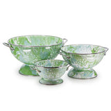 Golden Rabbit 3 piece Modern Monet Green Swirl Enamelware Colander Set
