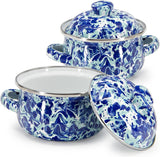 Golden Rabbit Ocean Swirl Enamelware Tureen Bowls, Set of 2