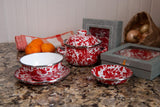 Golden Rabbit Red Swirl Enamelware Tureen Bowls, Set of 2
