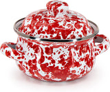 Golden Rabbit Red Swirl Enamelware Tureen Bowls, Set of 2