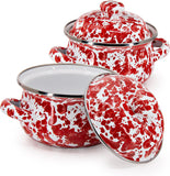 Golden Rabbit Red Swirl Enamelware Tureen Bowls, Set of 2
