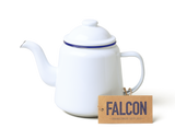 Falcon Enamelware Teapot, White with a Blue Rim