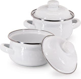 Golden Rabbit White Enamelware Tureen Bowls, Set of 2