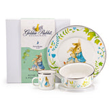 Golden Rabbit 3 Piece Child Dinner Set with Gift Box, Spring Leaves