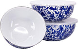 Golden Rabbit Enamelware Mixing Bowl 3 Piece Set with Lids, Cobalt Blue Swirl