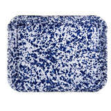 Golden Rabbit Small Rectangular Enamel Tray Baking Sheet, Cobalt Blue Swirl