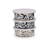 Storage Bowl Set with Lids, Navy on Cream Splatter