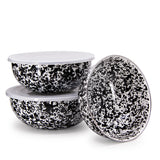 Crow Canyon Enamel Mixing Bowl Set of 3, Black Splatter