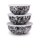 Crow Canyon Enamel Mixing Bowl Set of 3, Black Splatter