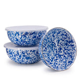 Crow Canyon Enamel Mixing Bowl Set of 3, Blue Splatter