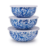 Crow Canyon Enamel Mixing Bowl Set of 3, Blue Splatter