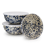 Crow Canyon Enamel Mixing Bowl Set of 3, Navy/Cream Splatter