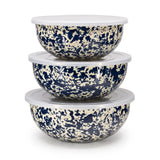 Crow Canyon Enamel Mixing Bowl Set of 3, Navy/Cream Splatter