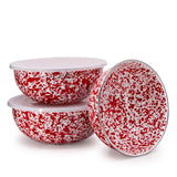 Crow Canyon Enamel Mixing Bowl Set of 3, Red Splatter