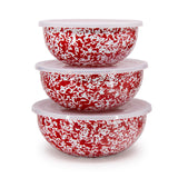Crow Canyon Enamel Mixing Bowl Set of 3, Red Splatter