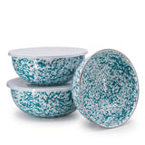 Crow Canyon Enamel Mixing Bowl Set of 3, Turquoise Splatter