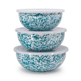 Crow Canyon Enamel Mixing Bowl Set of 3, Turquoise Splatter